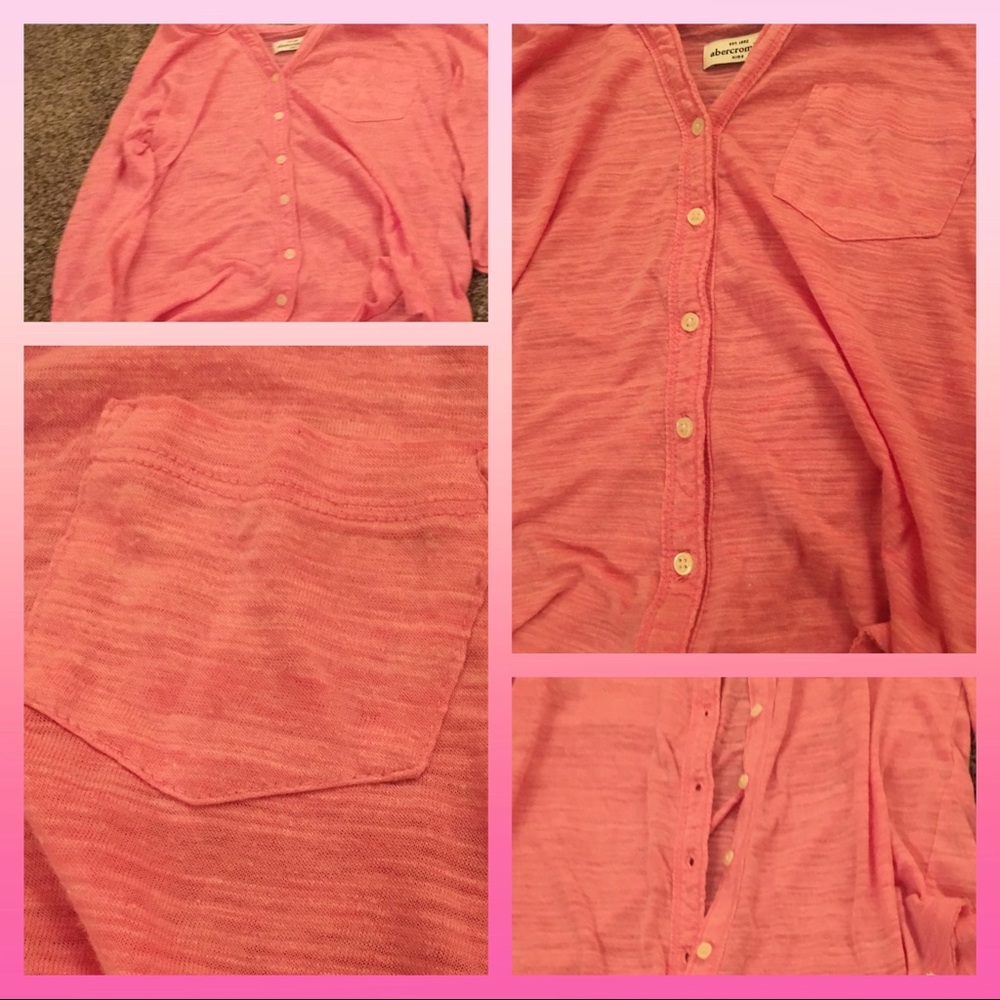 Abercrombie 3/4 sleeve button down pink shirt
